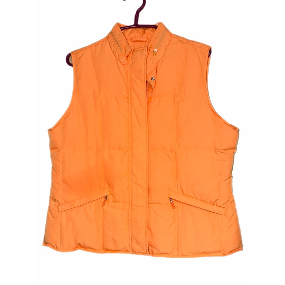 Talbots Petites Orange Quilted Puffer Vest Goose Down Fill Large Petites